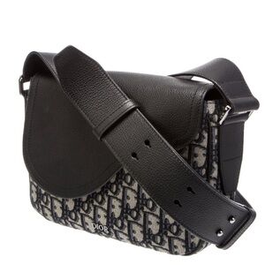 Dior Monogram Black and Gray Saddle Bag